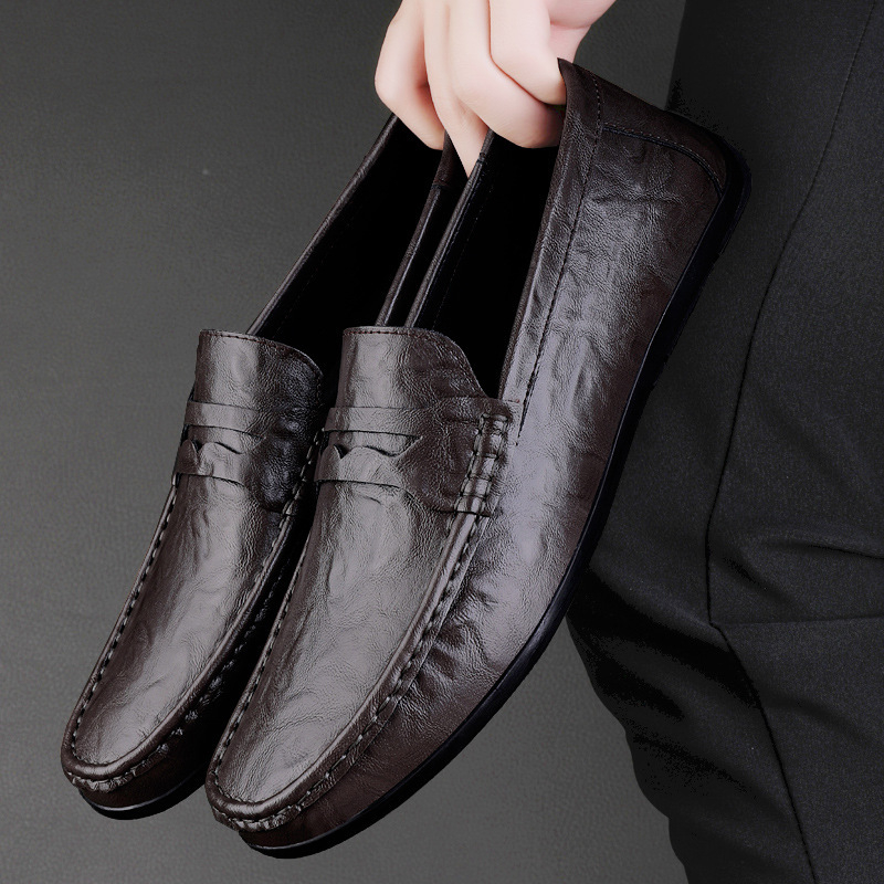 Muške slip-on cipele od PU kože, prozračan gornji dio, reljefna tekstura, okrugli vrh, gumena potplata