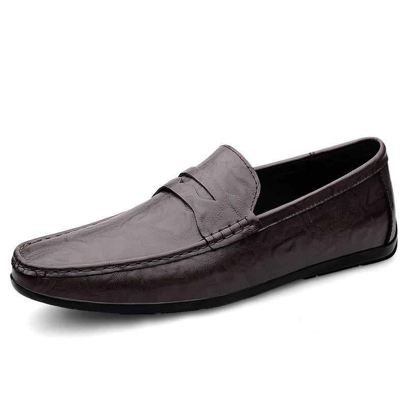 Muške slip-on cipele od PU kože, prozračan gornji dio, reljefna tekstura, okrugli vrh, gumena potplata