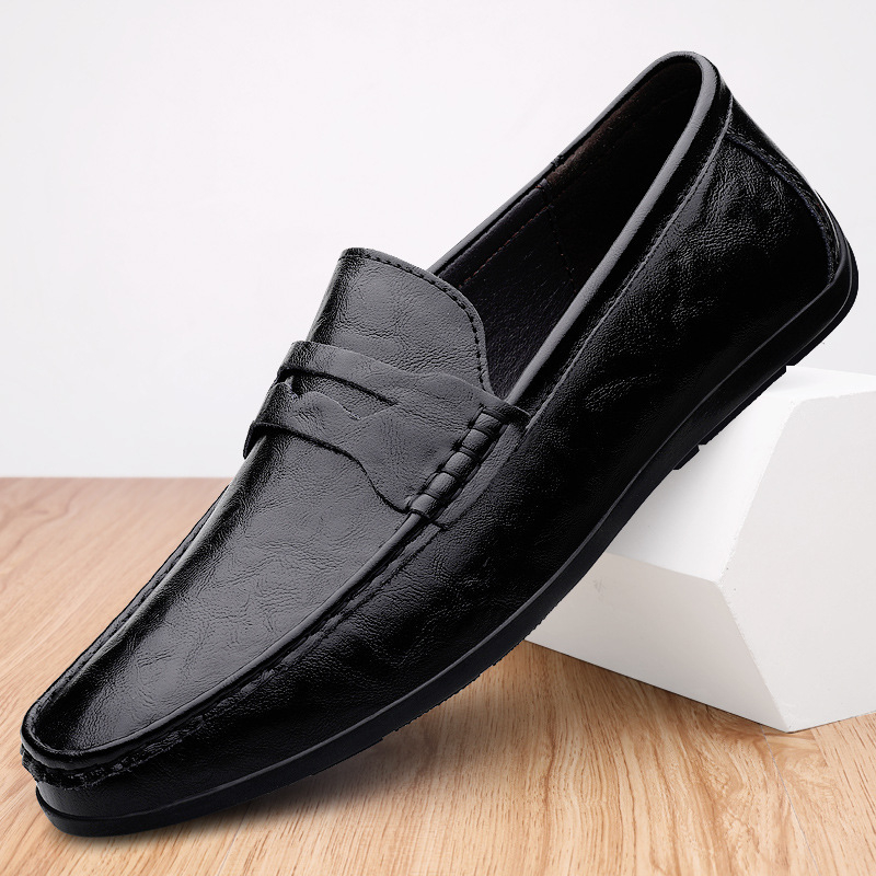 Muške slip-on cipele od PU kože, prozračan gornji dio, reljefna tekstura, okrugli vrh, gumena potplata