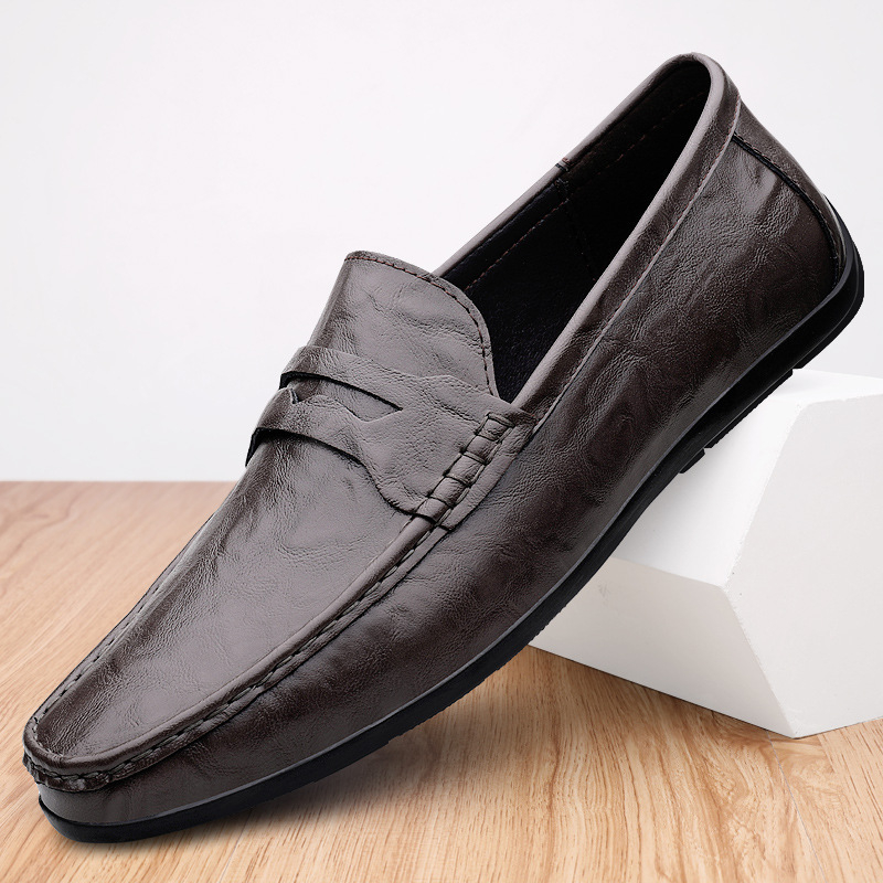 Muške slip-on cipele od PU kože, prozračan gornji dio, reljefna tekstura, okrugli vrh, gumena potplata