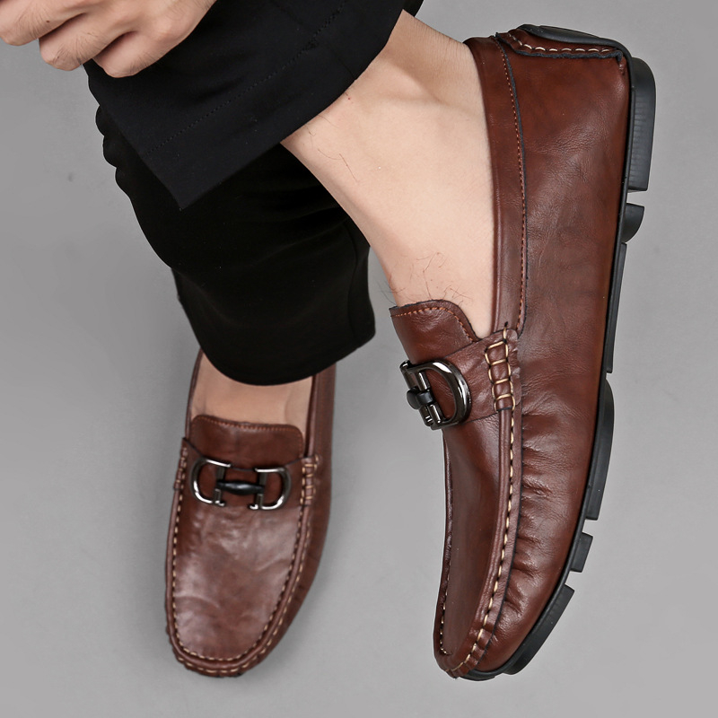 Muški slip-on loaferi, mokasin stil, gumena potplat, okrugli vrh, prozračan gornji dio od kože