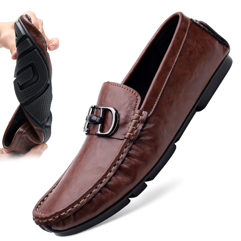 Muški slip-on loaferi, mokasin stil, gumena potplat, okrugli vrh, prozračan gornji dio od kože