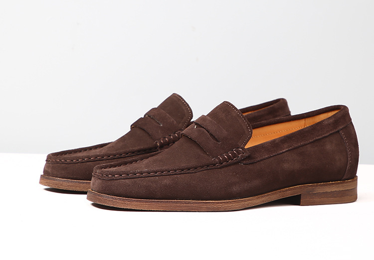 Muški kožni loaferi, slip-on, kvadratni vrh, frosted završetak, gumeni potplat, niski potpetica 1–3 cm, prozračni i protuklizni, koža uloška