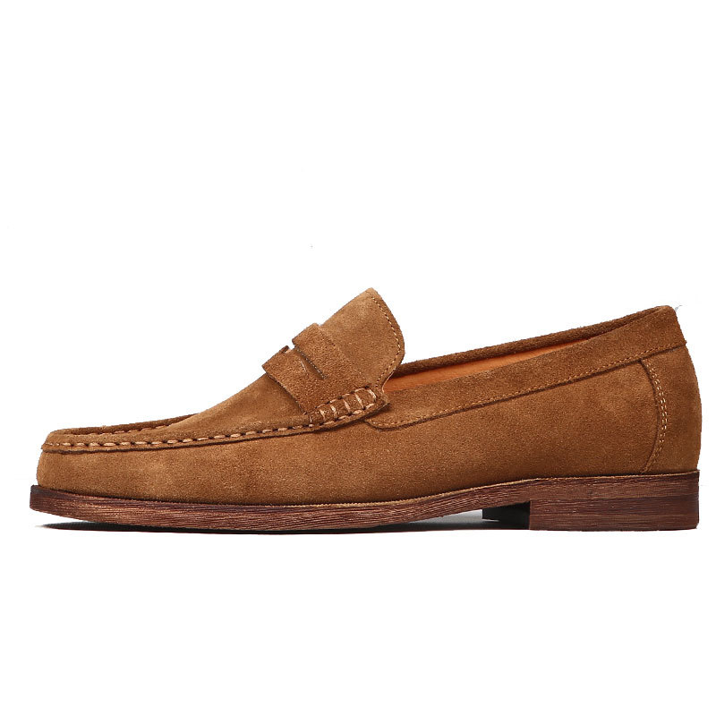 Muški kožni loaferi, slip-on, kvadratni vrh, frosted završetak, gumeni potplat, niski potpetica 1–3 cm, prozračni i protuklizni, koža uloška