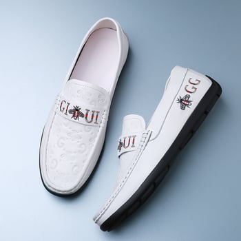 Muške Slip-On Bean Shoes od kože prvog sloja teleće kože, gumeni potplat, zaobljeni vrh, uložak od svinjske kože, prozračne