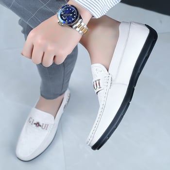 Muške Slip-On Bean Shoes od kože prvog sloja teleće kože, gumeni potplat, zaobljeni vrh, uložak od svinjske kože, prozračne