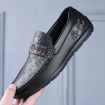 Muške Slip-On Bean Shoes od kože prvog sloja teleće kože, gumeni potplat, zaobljeni vrh, uložak od svinjske kože, prozračne
