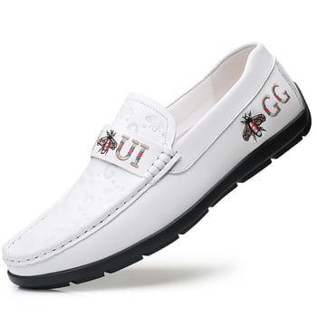 Muške Slip-On Bean Shoes od kože prvog sloja teleće kože, gumeni potplat, zaobljeni vrh, uložak od svinjske kože, prozračne