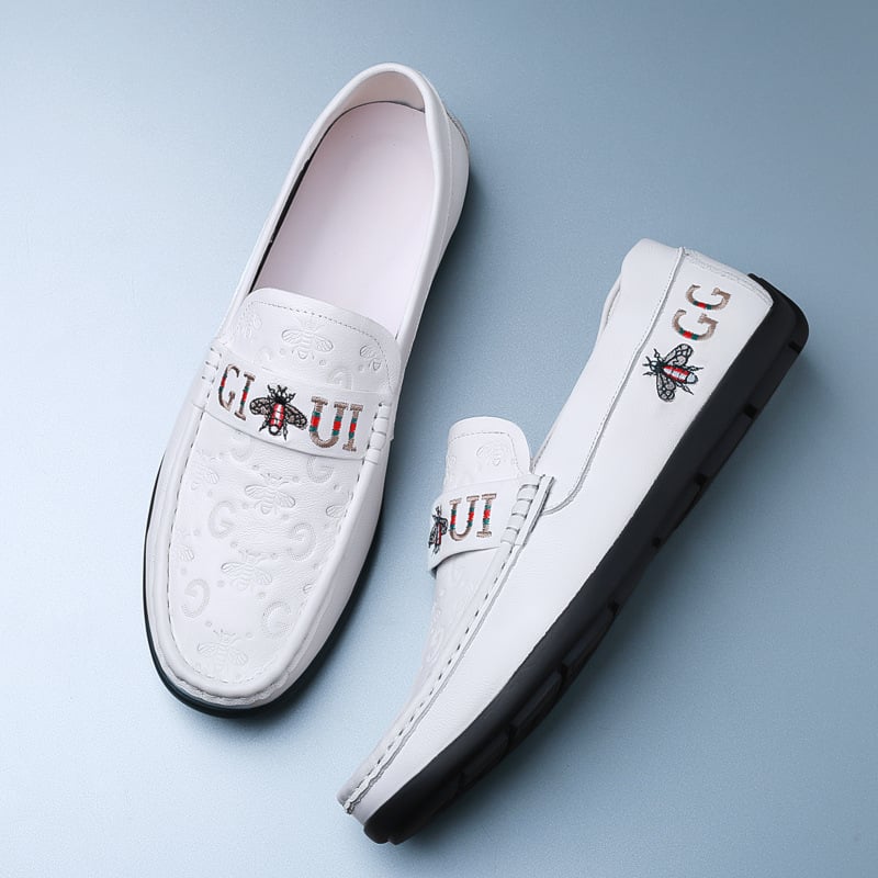 Muške Slip-On Bean Shoes od kože prvog sloja teleće kože, gumeni potplat, zaobljeni vrh, uložak od svinjske kože, prozračne
