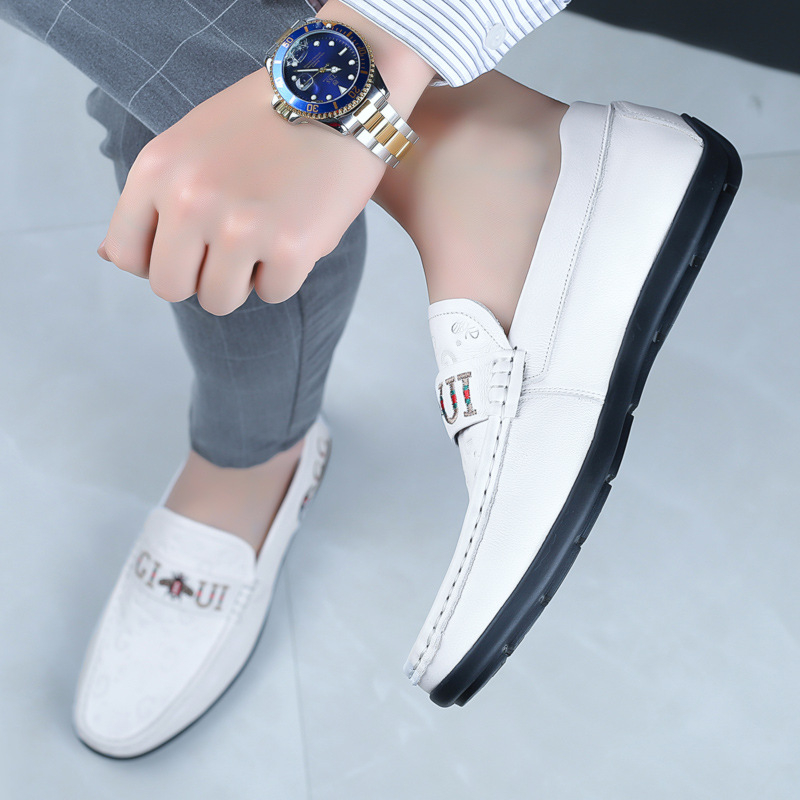 Muške Slip-On Bean Shoes od kože prvog sloja teleće kože, gumeni potplat, zaobljeni vrh, uložak od svinjske kože, prozračne