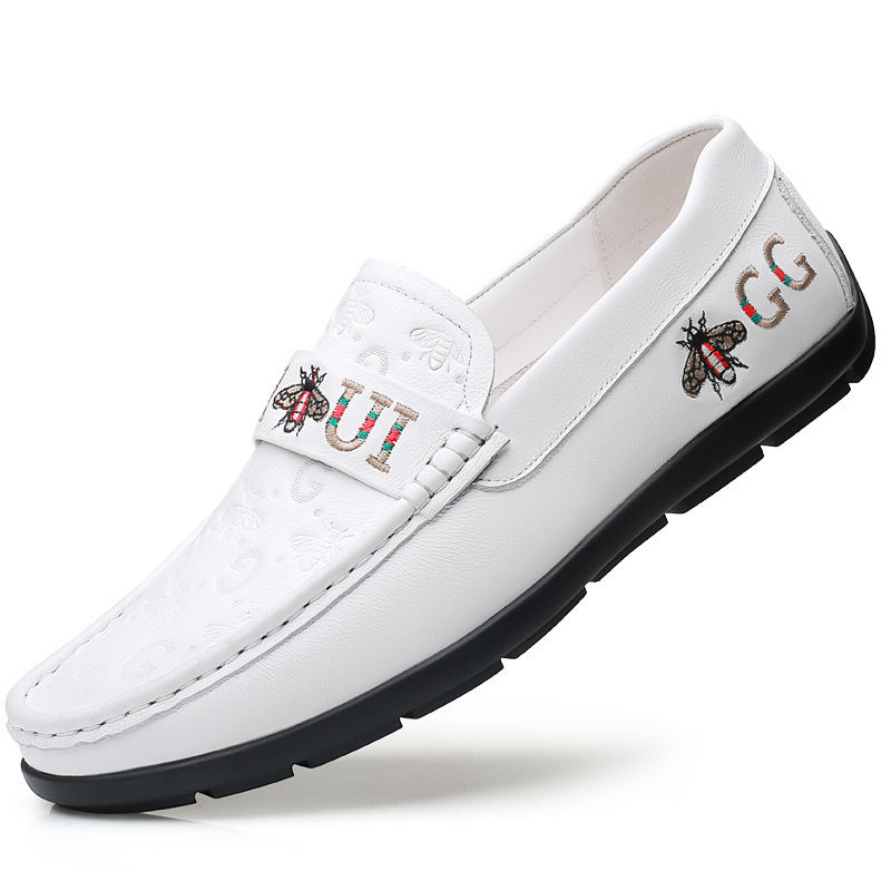 Muške Slip-On Bean Shoes od kože prvog sloja teleće kože, gumeni potplat, zaobljeni vrh, uložak od svinjske kože, prozračne