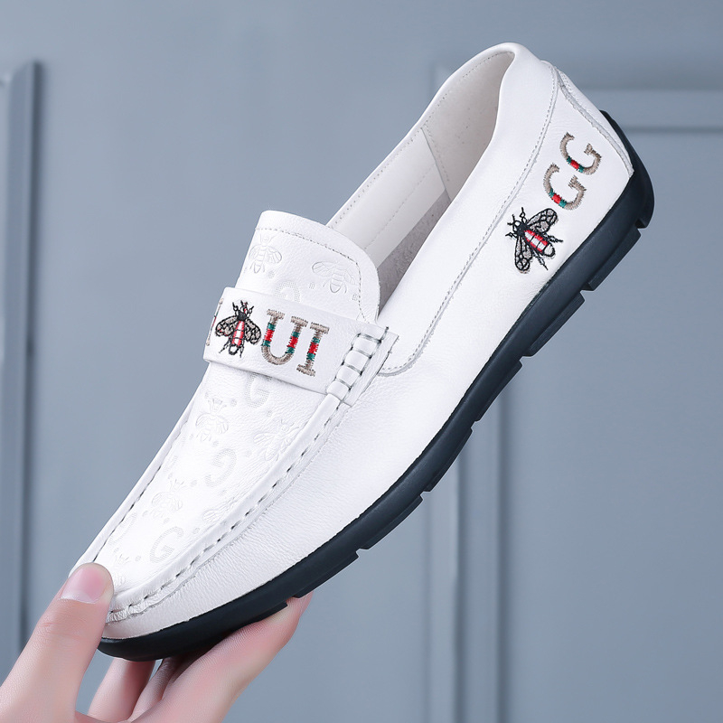 Muške Slip-On Bean Shoes od kože prvog sloja teleće kože, gumeni potplat, zaobljeni vrh, uložak od svinjske kože, prozračne