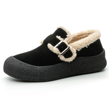 Ženske Birkenstock-stil cipele, gornji dio od telećeg velura, umjetna krzna, gumeni potplat, niski gornji dio, srednji potpetica 3–5 cm (Jesen/Zima)