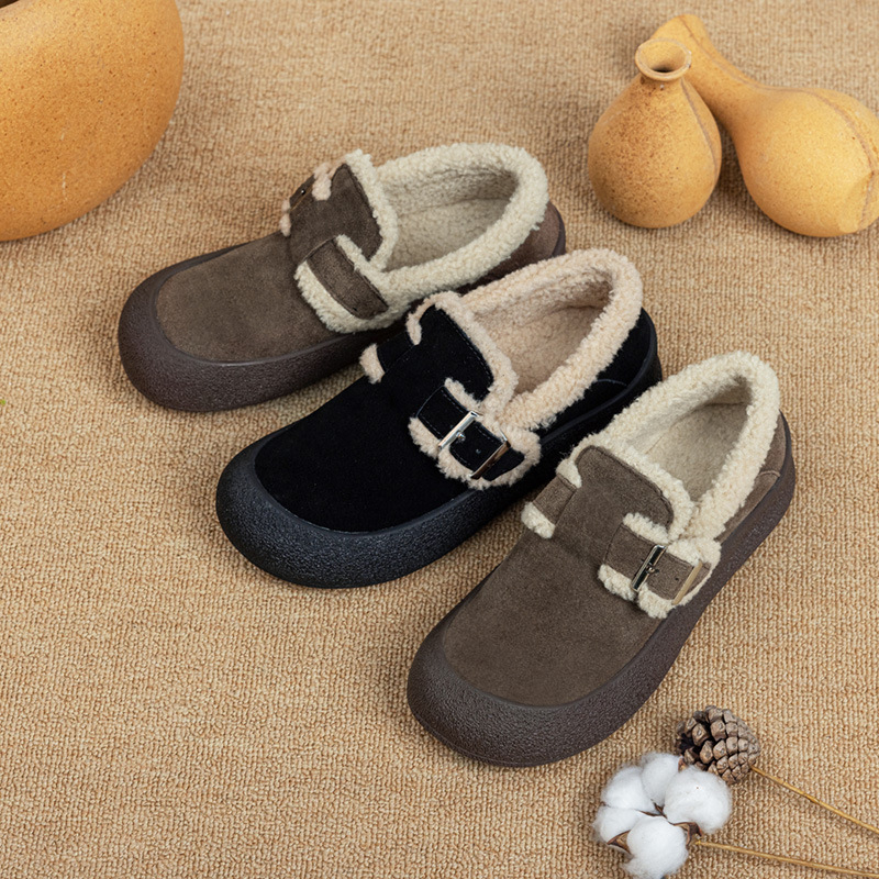 Ženske Birkenstock-stil cipele, gornji dio od telećeg velura, umjetna krzna, gumeni potplat, niski gornji dio, srednji potpetica 3–5 cm (Jesen/Zima)