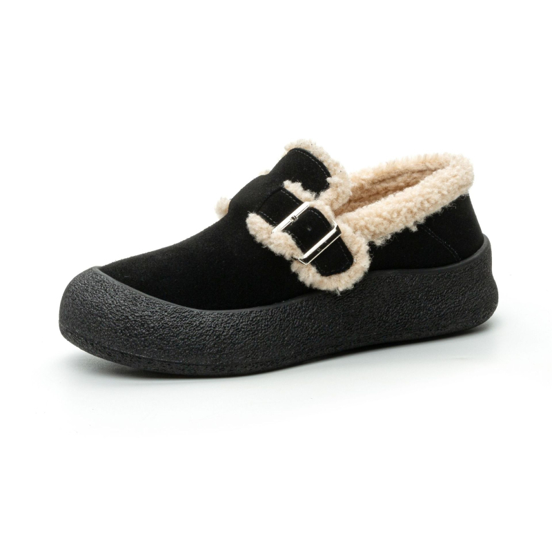 Ženske Birkenstock-stil cipele, gornji dio od telećeg velura, umjetna krzna, gumeni potplat, niski gornji dio, srednji potpetica 3–5 cm (Jesen/Zima)