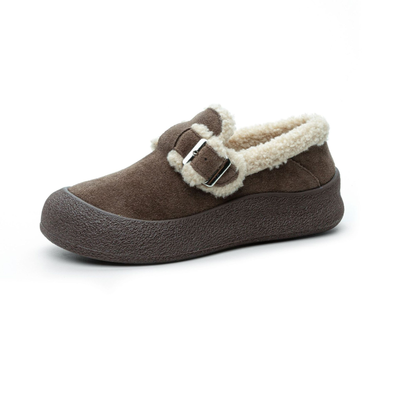 Ženske Birkenstock-stil cipele, gornji dio od telećeg velura, umjetna krzna, gumeni potplat, niski gornji dio, srednji potpetica 3–5 cm (Jesen/Zima)
