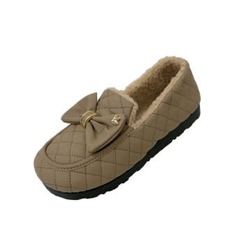 Mocasin de iarnă pentru femei, slip-on, cu exterior din piele artificială, căptușeală pluș, talpă PU