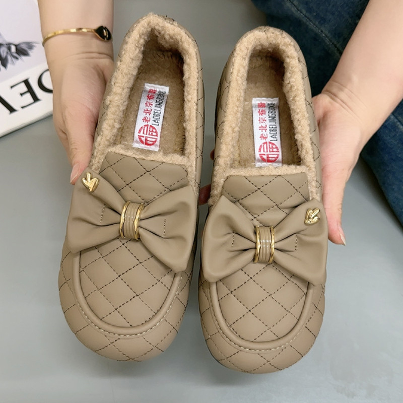 Mocasin de iarnă pentru femei, slip-on, cu exterior din piele artificială, căptușeală pluș, talpă PU