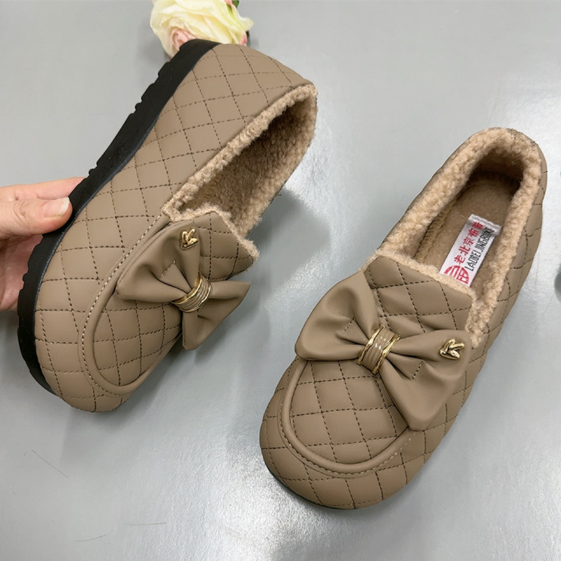 Mocasin de iarnă pentru femei, slip-on, cu exterior din piele artificială, căptușeală pluș, talpă PU