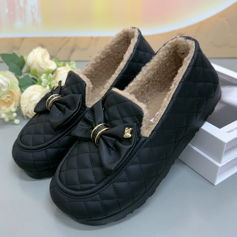 Mocasin de iarnă pentru femei, slip-on, cu exterior din piele artificială, căptușeală pluș, talpă PU
