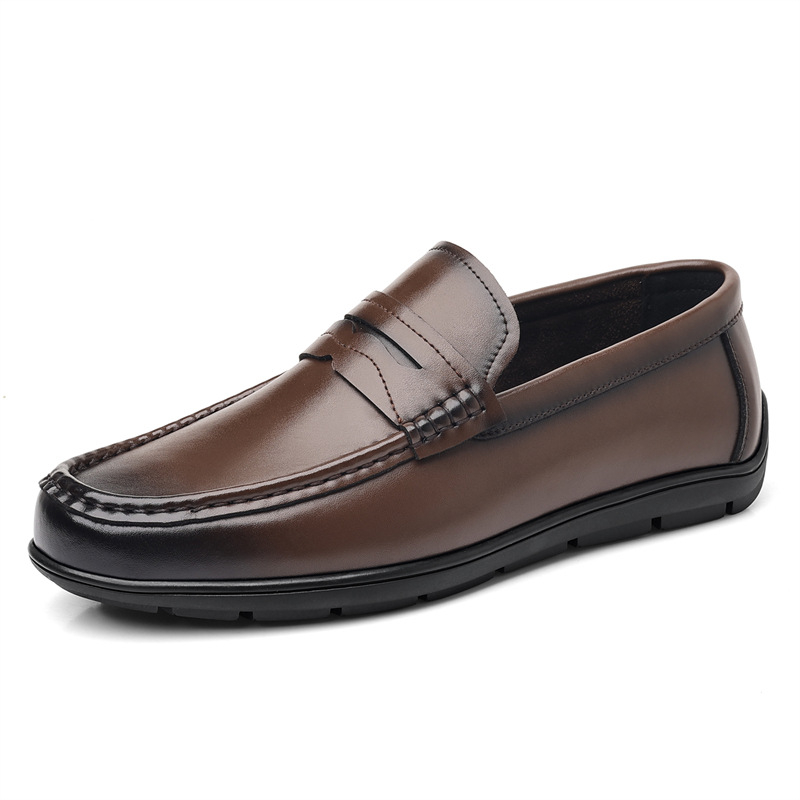 Muški kožni slip-on loaferi - gornji dio od reciklirane kože, potplat od gum, ulošak PU, okrugli vrh, prozračni, jesen 2025