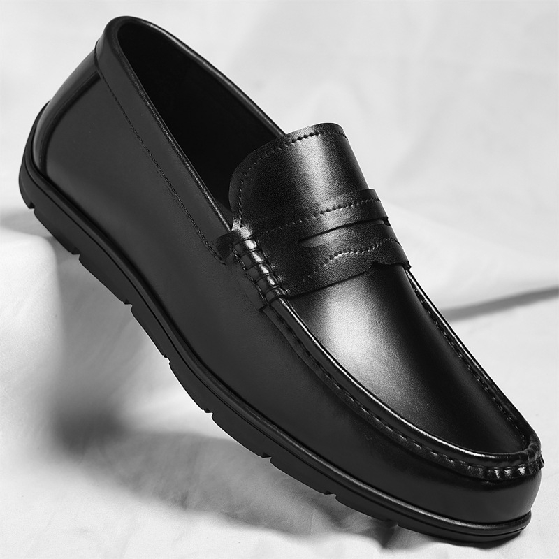 Muški kožni slip-on loaferi - gornji dio od reciklirane kože, potplat od gum, ulošak PU, okrugli vrh, prozračni, jesen 2025
