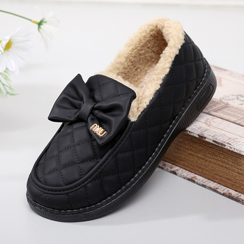 Ženske loaferice s fleec podstavom, ukrasna mašna, zimski stil, PU gornji dio, niska potpetica