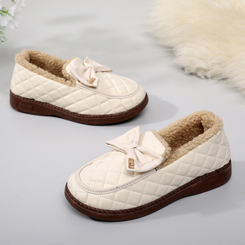 Ženske loaferice s fleec podstavom, ukrasna mašna, zimski stil, PU gornji dio, niska potpetica