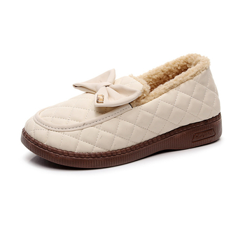 Ženske loaferice s fleec podstavom, ukrasna mašna, zimski stil, PU gornji dio, niska potpetica