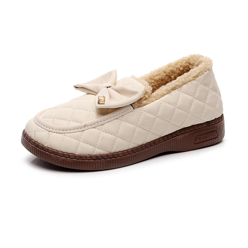 Ženske loaferice s fleec podstavom, ukrasna mašna, zimski stil, PU gornji dio, niska potpetica
