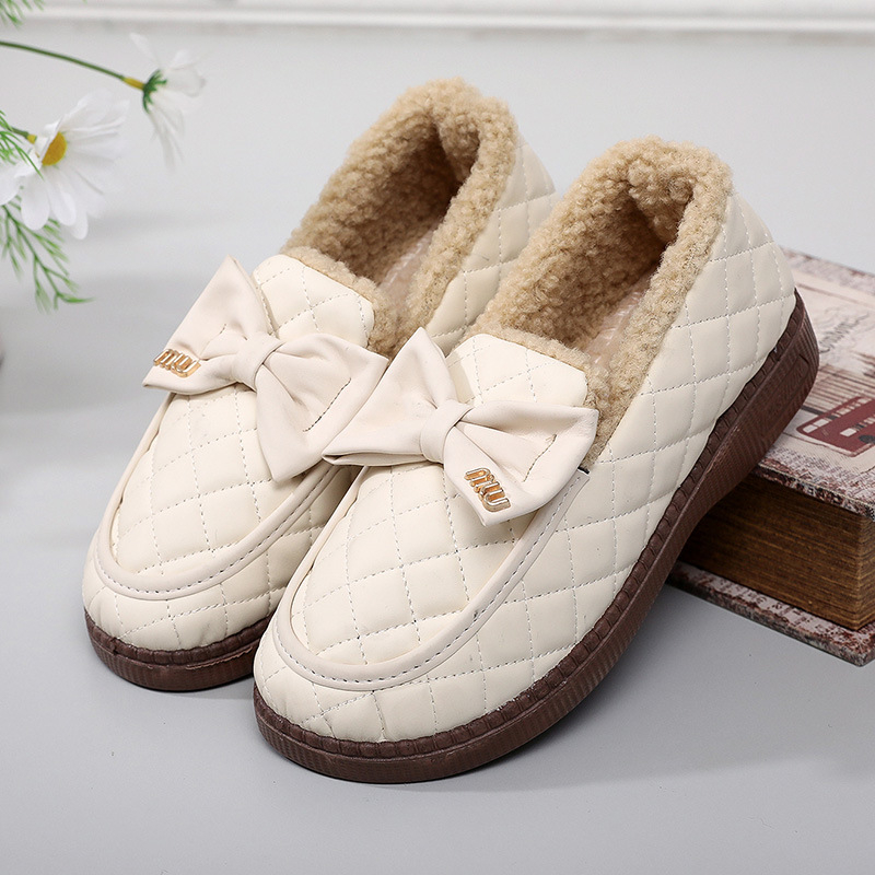Ženske loaferice s fleec podstavom, ukrasna mašna, zimski stil, PU gornji dio, niska potpetica
