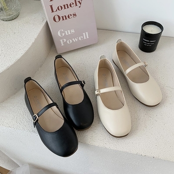 Ženske Bean Shoes — mekani PU gornji dio, kvadratni vrh, niski ravni potpetica, gumena potplata, korejski stil za svakodnevno nošenje