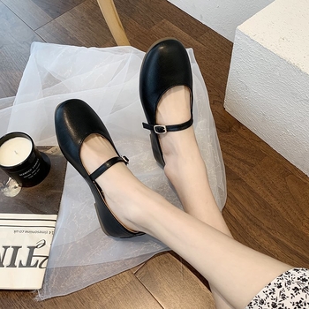 Ženske Bean Shoes — mekani PU gornji dio, kvadratni vrh, niski ravni potpetica, gumena potplata, korejski stil za svakodnevno nošenje