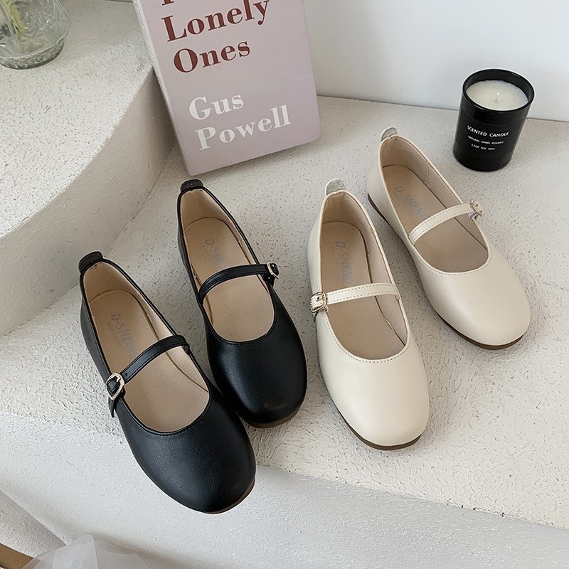 Ženske Bean Shoes — mekani PU gornji dio, kvadratni vrh, niski ravni potpetica, gumena potplata, korejski stil za svakodnevno nošenje