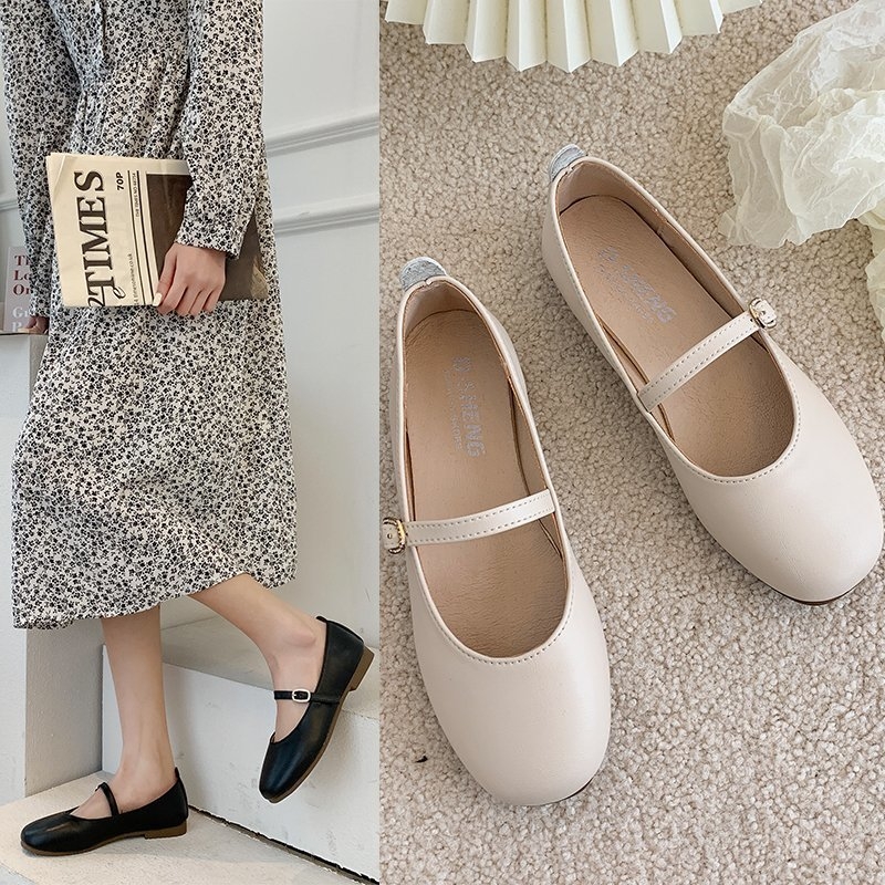 Ženske Bean Shoes — mekani PU gornji dio, kvadratni vrh, niski ravni potpetica, gumena potplata, korejski stil za svakodnevno nošenje