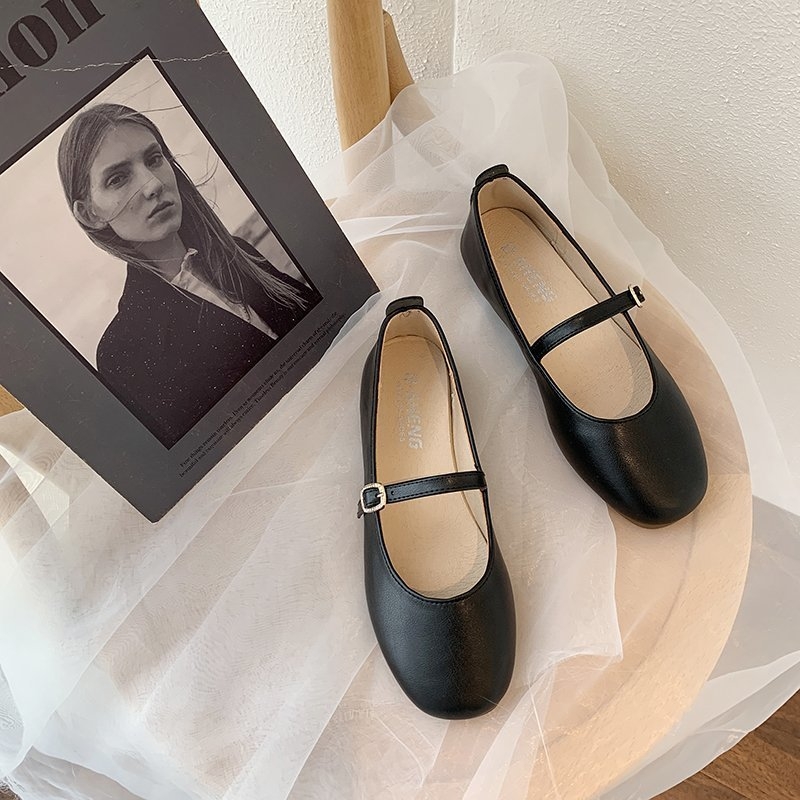 Ženske Bean Shoes — mekani PU gornji dio, kvadratni vrh, niski ravni potpetica, gumena potplata, korejski stil za svakodnevno nošenje