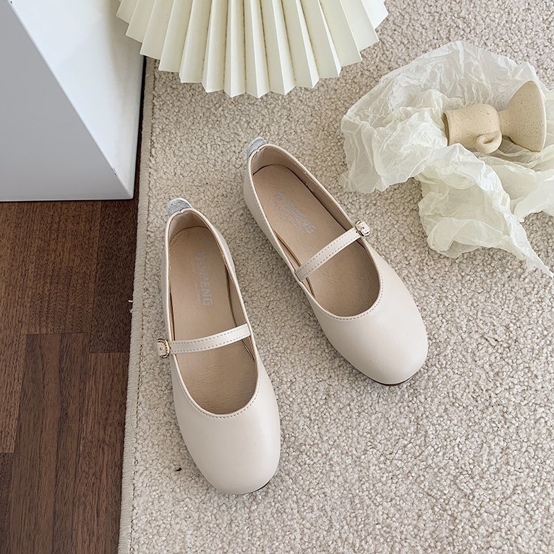 Ženske Bean Shoes — mekani PU gornji dio, kvadratni vrh, niski ravni potpetica, gumena potplata, korejski stil za svakodnevno nošenje