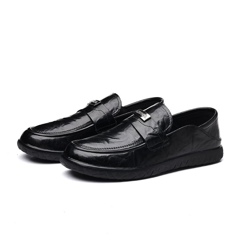 Pantofi casual bărbați slip-on din piele de vită, două straturi — vârf rotund, talpă din cauciuc, antiderapant