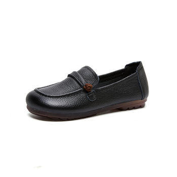 Ženske slip-on cipele od kože prvog sloja, okrugli vrh, ravna peta, PU ulošak, protuklizni đon, za svakodnevnu upotrebu