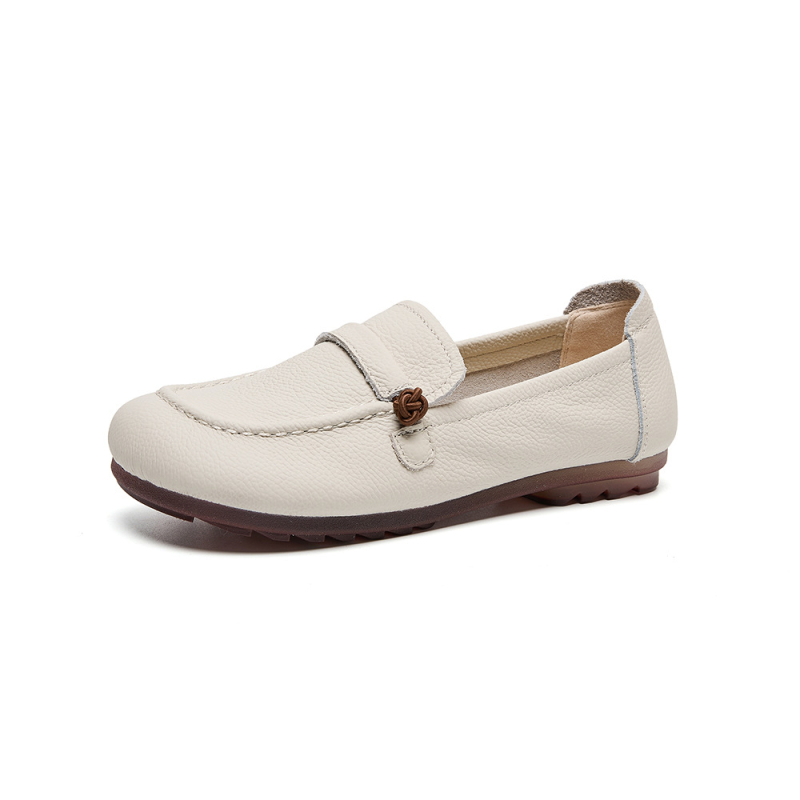 Ženske slip-on cipele od kože prvog sloja, okrugli vrh, ravna peta, PU ulošak, protuklizni đon, za svakodnevnu upotrebu