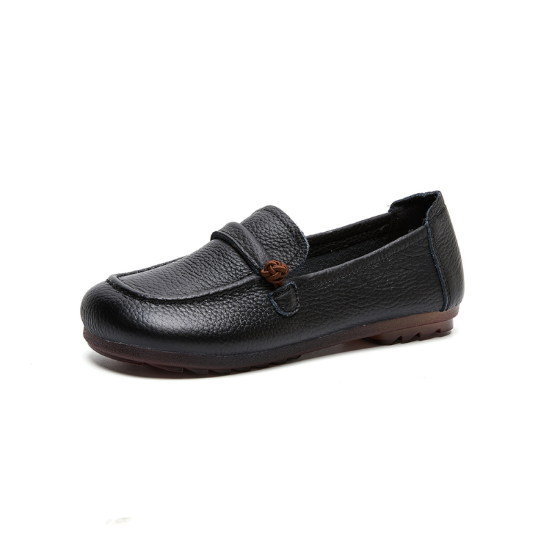 Ženske slip-on cipele od kože prvog sloja, okrugli vrh, ravna peta, PU ulošak, protuklizni đon, za svakodnevnu upotrebu