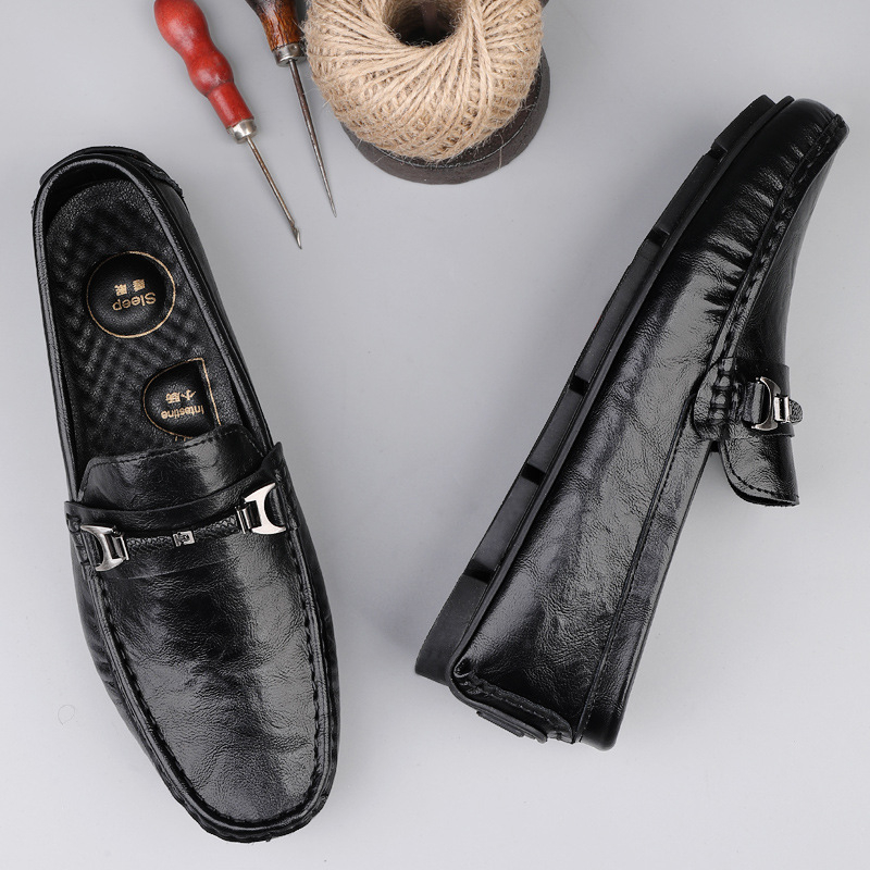 Muške kožne slip-on casual cipele s gumom, okrugla špička, PU ulošak, mrežasta podstava