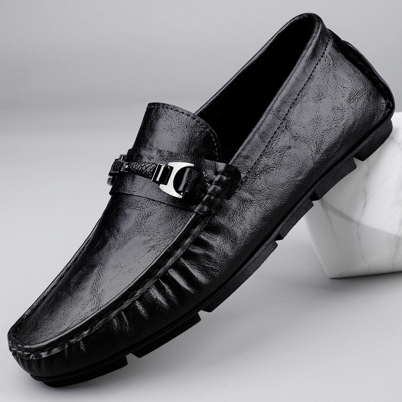 Muške kožne slip-on casual cipele s gumom, okrugla špička, PU ulošak, mrežasta podstava