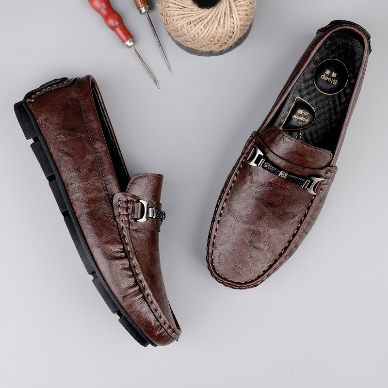 Muške kožne slip-on casual cipele s gumom, okrugla špička, PU ulošak, mrežasta podstava