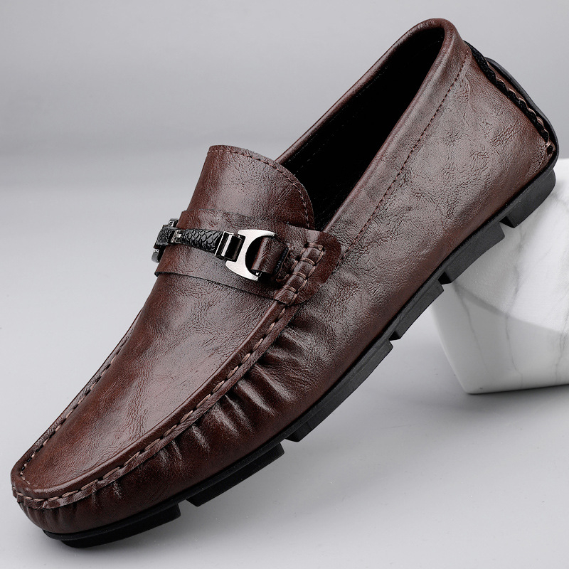 Muške kožne slip-on casual cipele s gumom, okrugla špička, PU ulošak, mrežasta podstava
