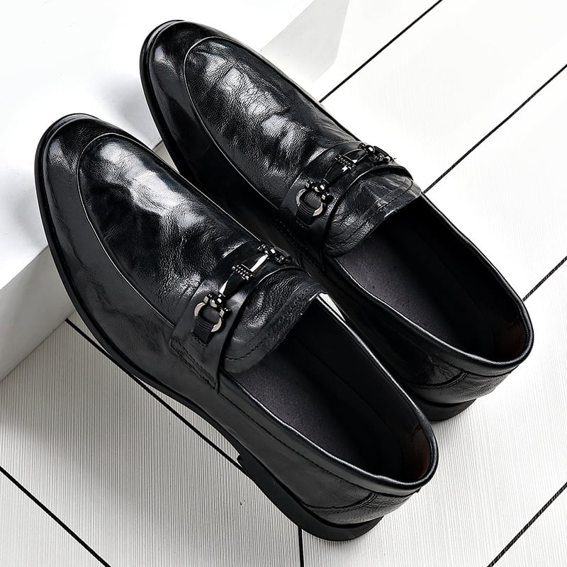 Muške Slip-on Cipele od Prave Kože – Gornji dio od prave kože, Unutrašnjica od svinjske kože, Gumeni potplat, Nizak pet 1–3 cm, Prozračnost