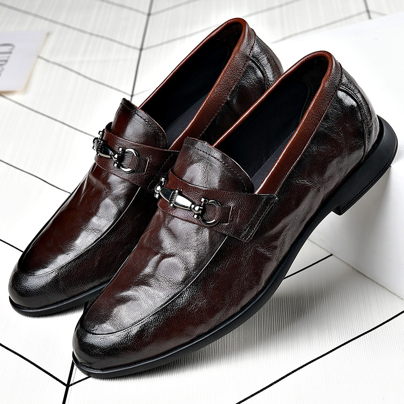 Muške Slip-on Cipele od Prave Kože – Gornji dio od prave kože, Unutrašnjica od svinjske kože, Gumeni potplat, Nizak pet 1–3 cm, Prozračnost