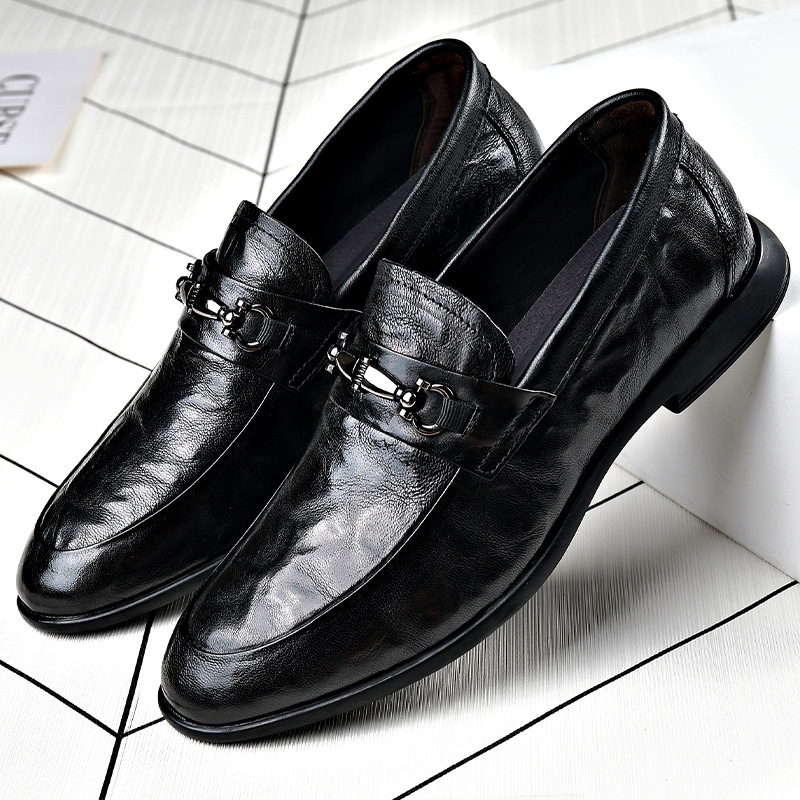 Muške Slip-on Cipele od Prave Kože – Gornji dio od prave kože, Unutrašnjica od svinjske kože, Gumeni potplat, Nizak pet 1–3 cm, Prozračnost
