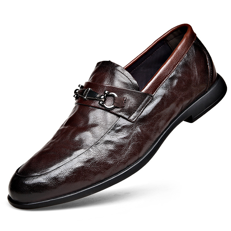 Muške Slip-on Cipele od Prave Kože – Gornji dio od prave kože, Unutrašnjica od svinjske kože, Gumeni potplat, Nizak pet 1–3 cm, Prozračnost