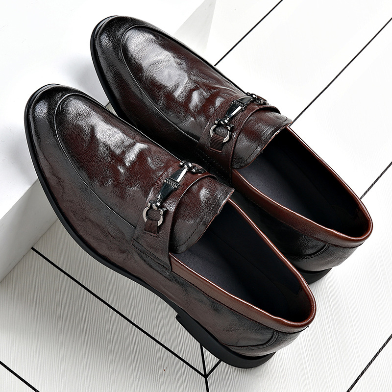 Muške Slip-on Cipele od Prave Kože – Gornji dio od prave kože, Unutrašnjica od svinjske kože, Gumeni potplat, Nizak pet 1–3 cm, Prozračnost